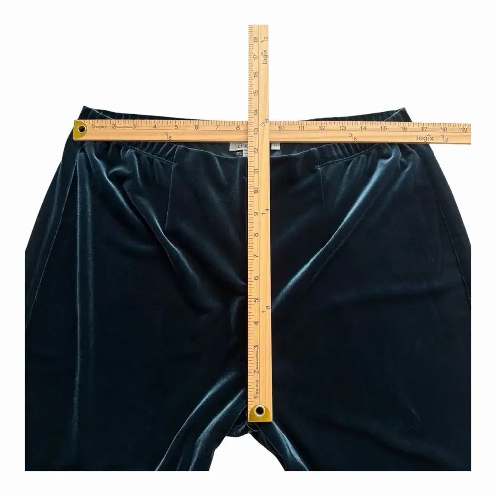 Chico’s Velvet 2 Piece Set Womens Large Teal 3/4 Sleeve Pull On Pants Relaxed - Picture 9 of 10